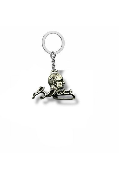 Herşey Nota Ataturk Signature and Silhouette Figured Metal Keychain – Silver Color Unisex Accessory