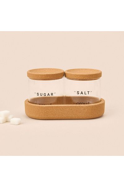 MATMEL Linda 2-Piece Glass Spice Jar with Cork Lid - Transparent / Light Brown