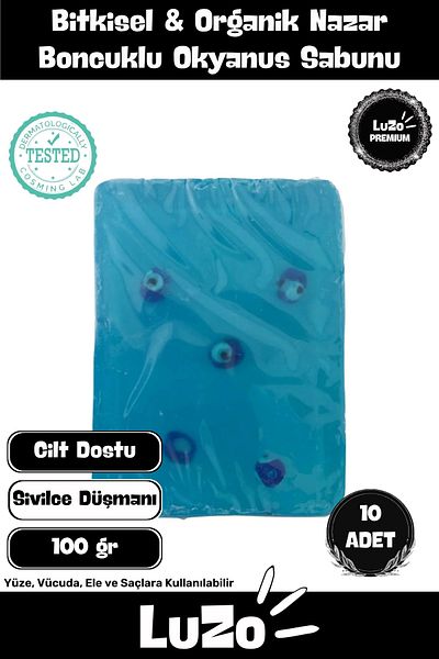 LuZo Premium Series 100% Natural Organic Facial Hair Body Skin Balancing Evil Eye Beaded Ocean Soap 10 Pieces