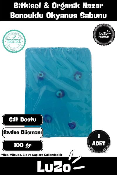 LuZo Premium Series 100% Natural Organic Facial Hair Body Skin Balancing Evil Eye Beaded Ocean Soap 1 Piece