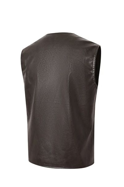NYC GİYİM TEKSTİL Zik Genuine Leather Vest with Snap Closure