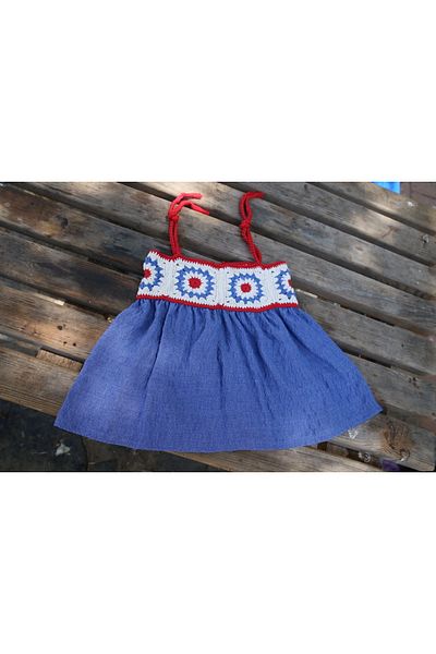 Hippie Hop Hippie Hop Motifed Dress Girl's Flowered - Blue - White - Red