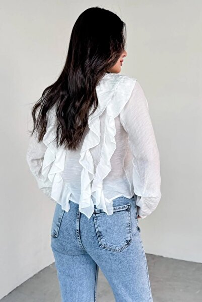 Marbella Γυναικεία Νέα σεζόν με λεπτομέρεια με βολάν μπλούζα με βολάν - Μακρυμάνικο καλοκαιρινό μπλουζάκι