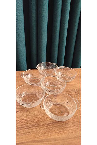 ORTAKÖY CENNETİ Lot of 6 Glass Rayan Souffle Bowl 160 Cc 12 cm Handle 10 cm Mouth Without Handle 5 cm Height