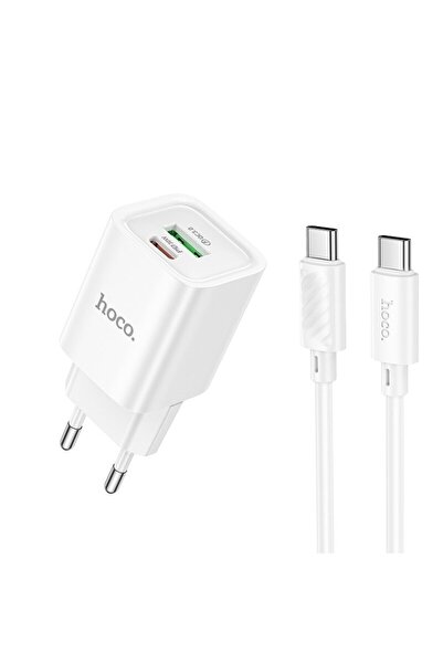 Hoco Încărcător rapid PD30W cu porturi USB-C și USB-A, încărcare rapidă 3.0, cablu USB-C inclus, alb