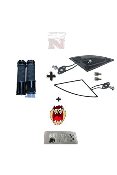 GMS Cg Cup Scooter Motosiklet Modifiye Karbon Üçgen Yarasa Ayna + Siyah Elcik Seti+Tzmanya Sticker Hdy