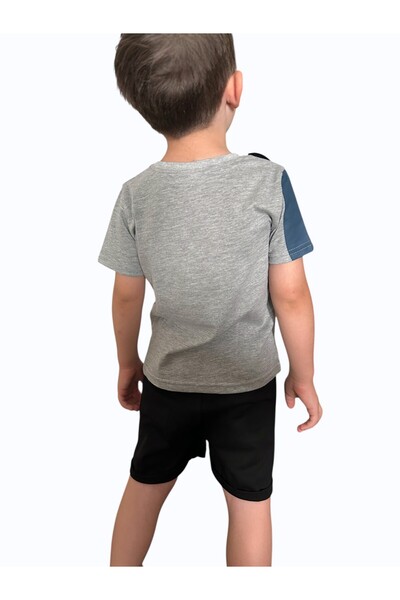 Patriko Boy's Summer Shark Design Gray Color T-Shirt Shorts Bottom Top Set