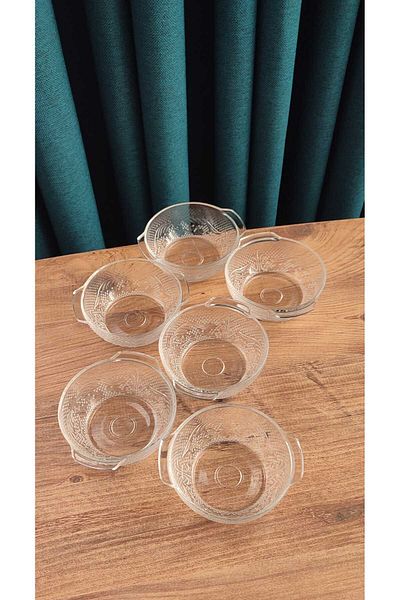 ORTAKÖY CENNETİ Lot of 6 Glass Rayan Souffle Bowl 160 Cc 12 cm Handle 10 cm Mouth Without Handle 5 cm Height