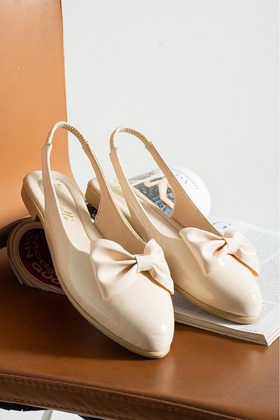 FEMME FATALE Cindy Bow Patent Leather Open Back Comfortable Sole Sandals Ballerinas
