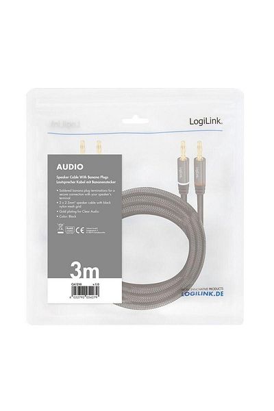 LogiLink LOGILINK CA1210 speaker cable, 2 x male banana connector, 3m, gold-plated connectors (Black)