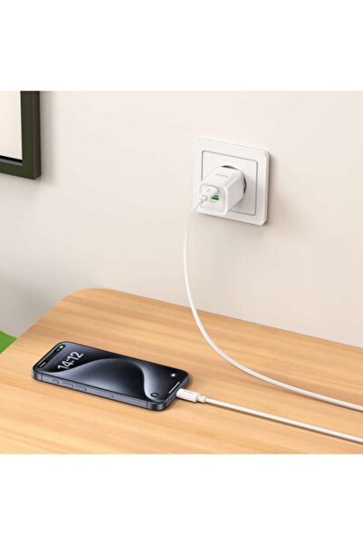Hoco Încărcător rapid PD30W cu porturi USB-C și USB-A, încărcare rapidă 3.0, cablu USB-C inclus, alb
