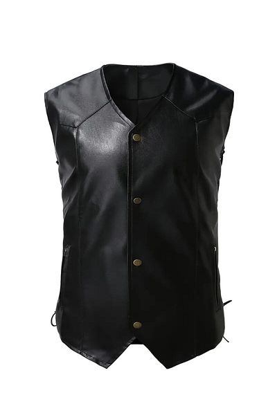 NYC GİYİM TEKSTİL Zik Genuine Leather Vest with Snap Closure