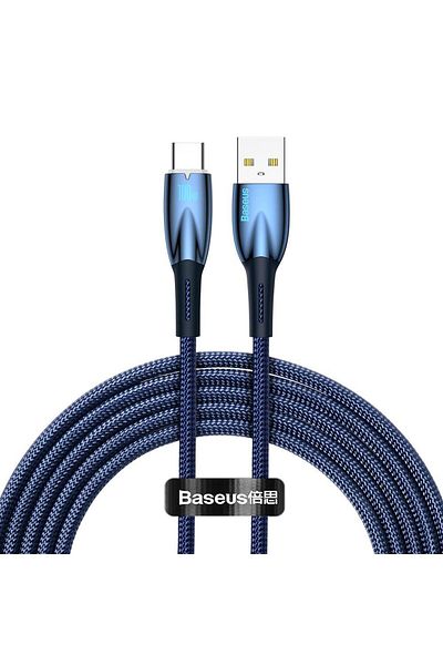 Baseus Cablu Date si Incarcare USB-A - USB-C Baseus Glimmer Series, 100W, 2m, Albastru CADH000503
