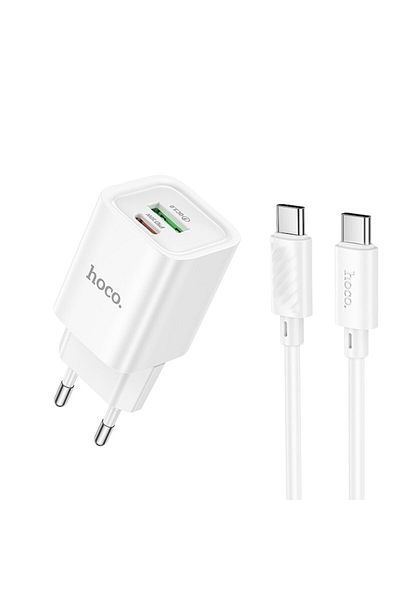 Hoco Încărcător rapid PD30W cu porturi USB-C și USB-A, încărcare rapidă 3.0, cablu USB-C inclus, alb
