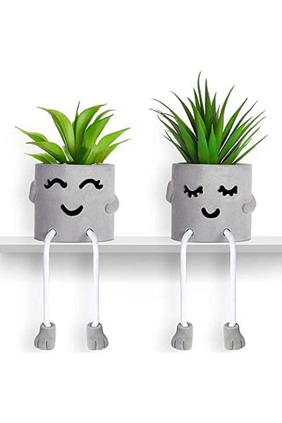 NEXIFY Artificial Potted Plant Faux Succulent Plant Cubicle Decor Cute Fake Desktop Plant Hanging Leg