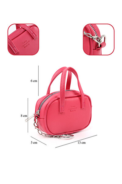 SHAKA Fuchsia Shk210 Faux Leather Single Compartment Zippered Handbag and Charm Bag Accessory