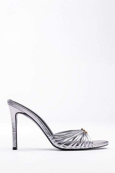 Tasarım Knitted and Stone Detailed Ankle Buckle Evening Dress Heeled Shoes for Special Occasions