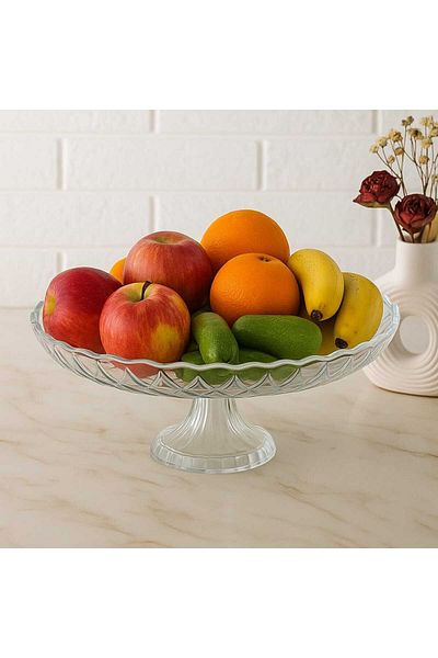 devigo Magnolia 28 cm Footed Glass Presentation Plate – Stylish Presentation Fruit Bowl Dessert Treat Serving Container