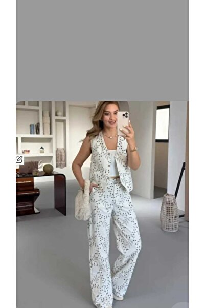 NÜANS MODA Linen Ethnic Patterned Vest Suit