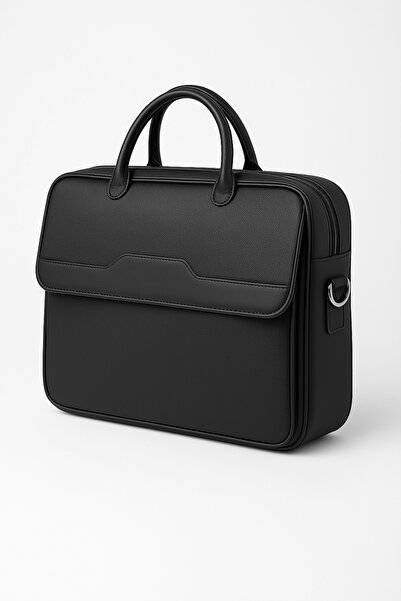 Çantacım حقيبة كمبيوتر محمول جلدية مقاس 15.6 بوصة باللون الأسود
