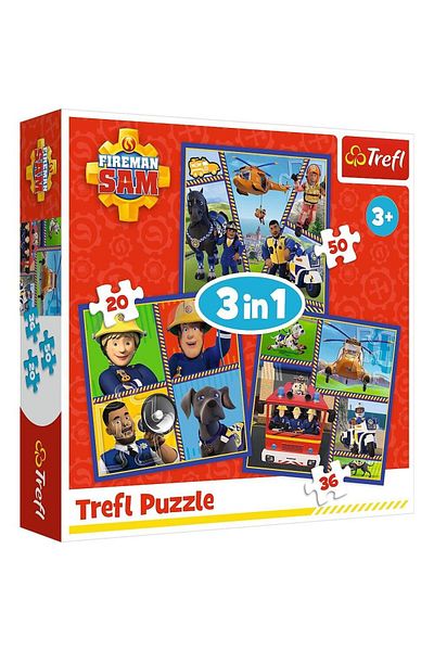 Trefl Trefl 3 in 1 Fireman Sam Puzzle, A Day in the Life of a Firefighter, 20/36/50 pieces