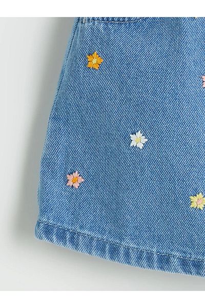 LC Waikiki Lcw Kids Indigo Waist Elastic Embroidered Girl's Jean Skirt
