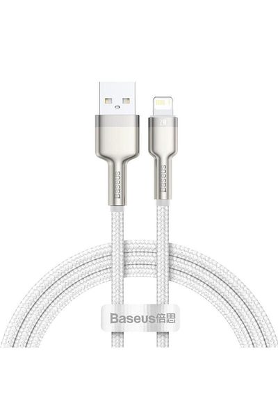 Baseus Cablu pentru incarcare si transfer de date Baseus Cafule Metal, USB/Lightning, 18W, 2.4A, 1m, Alb