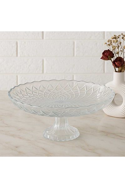 devigo Magnolia 28 cm Footed Glass Presentation Plate – Stylish Presentation Fruit Bowl Dessert Treat Serving Container