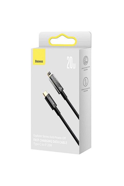 Baseus Baseus Power and Data Cable, Explorer, Fast Charging, 2m Auto Power-Off, Transparent Black