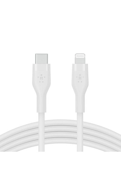 Belkin Belkin Charging Cable, Boost Charge Flex, Silicone, USB-C to Lightning, 2M, White