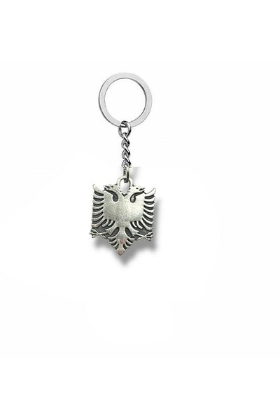 Herşey Nota Albania Double-Headed Eagle Figured Metal Keychain – Silver Color Unisex Accessory