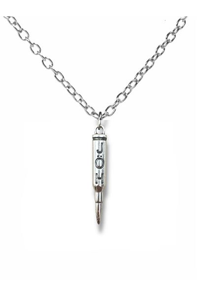 Herşey Nota Jöh Written Bullet Figured Necklace – Silver Color Zamak Metal Unisex Military Jewelry