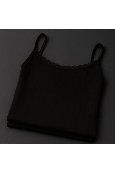 QKK Women's 100% Cotton Jacquard Soft Fabric Black Thread Strap 3-Piece Tank Top Qi̇3K13Lk4E.3L
