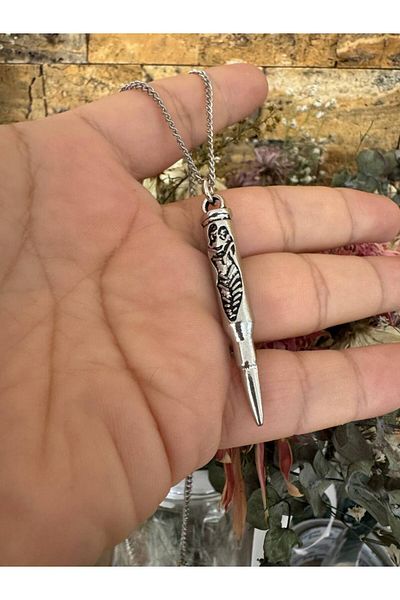 Herşey Nota Kanas Bullet Figured Necklace – Silver Color Sniper Themed Unisex Metal Jewelry