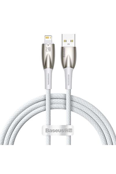 Baseus Cablu pentru incarcare si transfer de date Baseus Glimmer, USB/Lightning, 2.4A, 1m, Alb