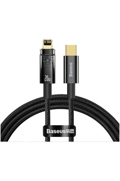 Baseus Baseus Power and Data Cable, Explorer, Fast Charging, 2m Auto Power-Off, Transparent Black