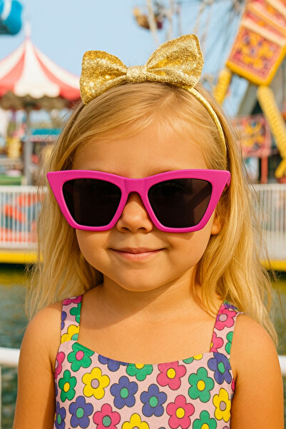 CHANCE GİFT Fuchsia Rimmed Girls' Sunglasses Cat Eye Design Uv400 Protection Children's Fashion Style