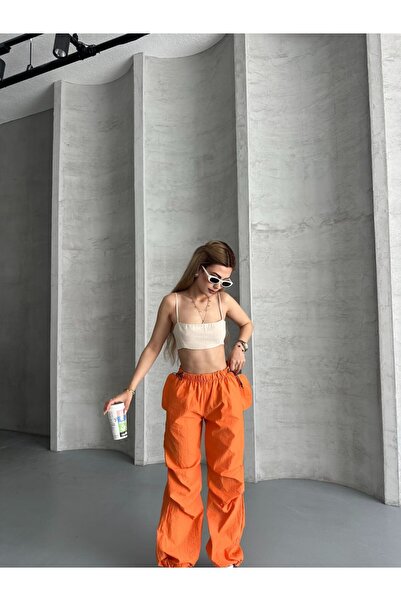 Marbella Women's Elastic Leg Parachute Fabric Trousers