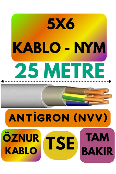 Avarson Öznur 5X6 ANTİGRON (NYM) Kablo (Gri) Metre Seçenekli 25 METRE
