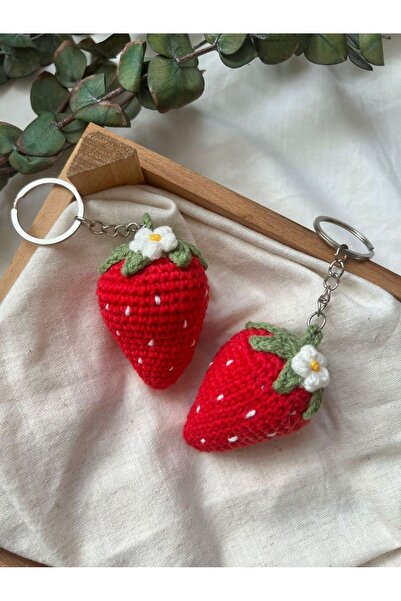 Butik Strawberry Hand-Knitted Car Keychain Keychain Bag Keychain with Keychain