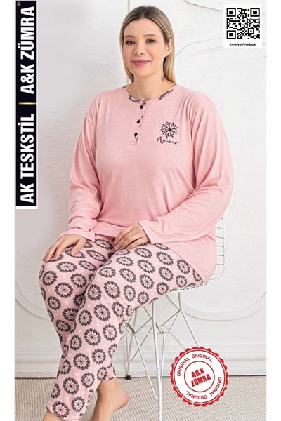 A&K ZÜMRA Natural Viscose Mother Model Summer Women's Pajama Set Salmon