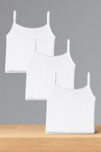 QKK Women's 100% Cotton Jacquard Soft Fabric White Thread Strap 3-Piece Undershirt Qi̇3K13Lk4E.3L