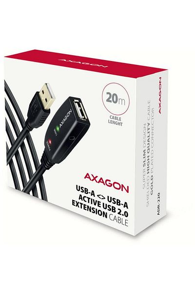 Axagon AXAGON ADR-220 cable, 20m extension cable, active, USB-A male - USB-A female, Black
