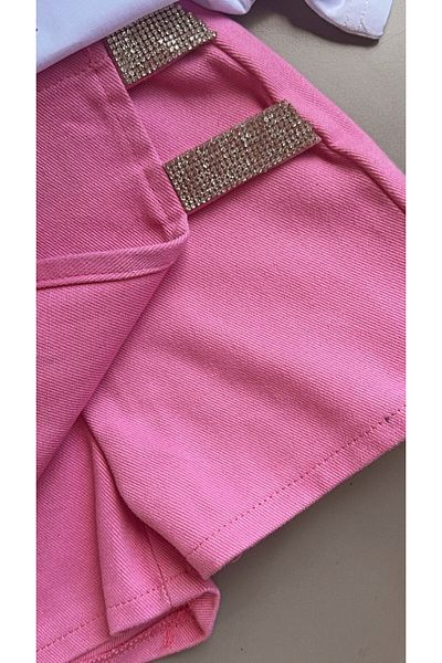 Bisahane Girl's Denim Shorts Skirt Hat Bag 4 Piece Set