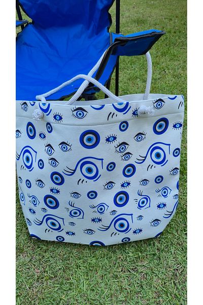 Land of Souvenir Durable Fabric Large Beach Bag with Evil Eye