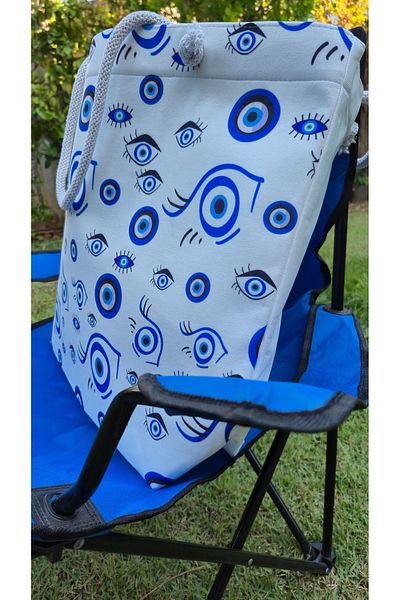 Land of Souvenir Durable Fabric Large Beach Bag with Evil Eye