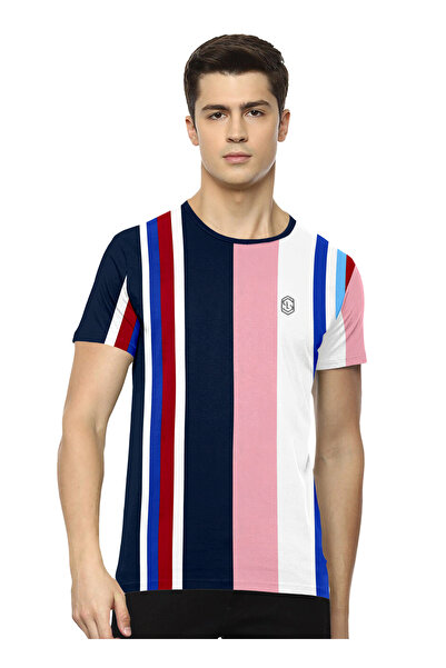 LAUREN SMITH تي شيرت رجالي كاجوال مخطط من القطن الغني - مجموعة لورين سميث للرجال