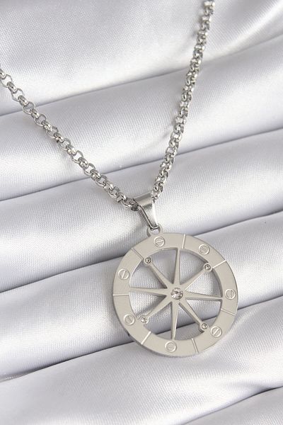 Clariss 316l Steel Silver Color Zircon Stone Dream Catcher Model Embroidery Detail Women's Necklace