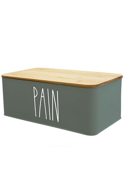 FRANDIS Metal bread box with bamboo lid, black, 33x18x12 cm
