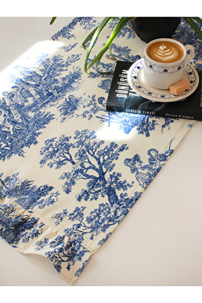 Ayoba Premium Runner Fırfırlı & Fransız Köylüleri Desenli Kumaş Runner - Vintage ve Şık Set